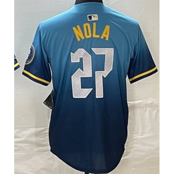 P.Phillies #27 Aaron Nola Blue City Connect Stitched Jersey