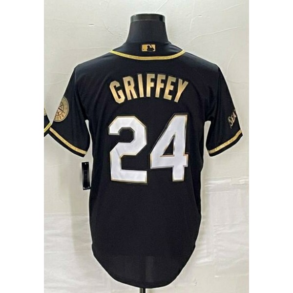 S.Mariners #24 Ken Griffey Jr. Black Golden Stitched Jersey