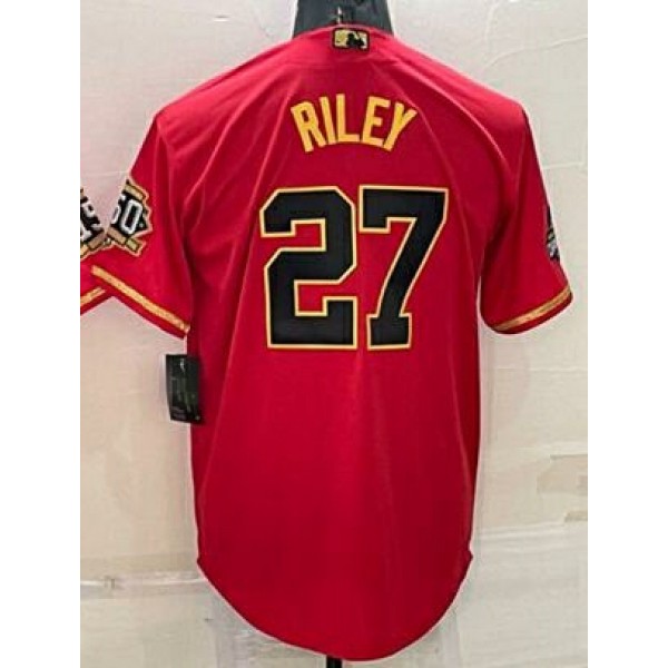 A.Braves #27 Austin Riley Red Gold Stitched Jersey