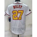 A.Braves #27 Austin Riley White Gold Stitched Jersey