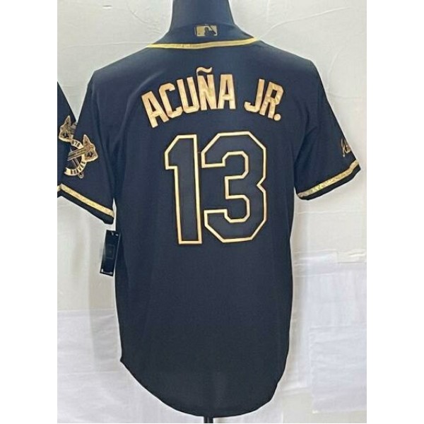 A.Braves #13 Ronald Acuña Jr. Black Gold Stitched Jersey