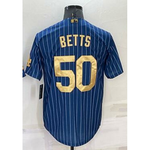 LA.Dodgers #50 Mookie Betts Navy Gold Stitched Jersey