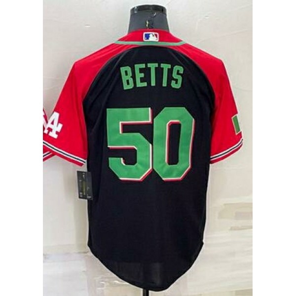 LA.Dodgers #50 Mookie Betts Red/Black Stitched Jersey