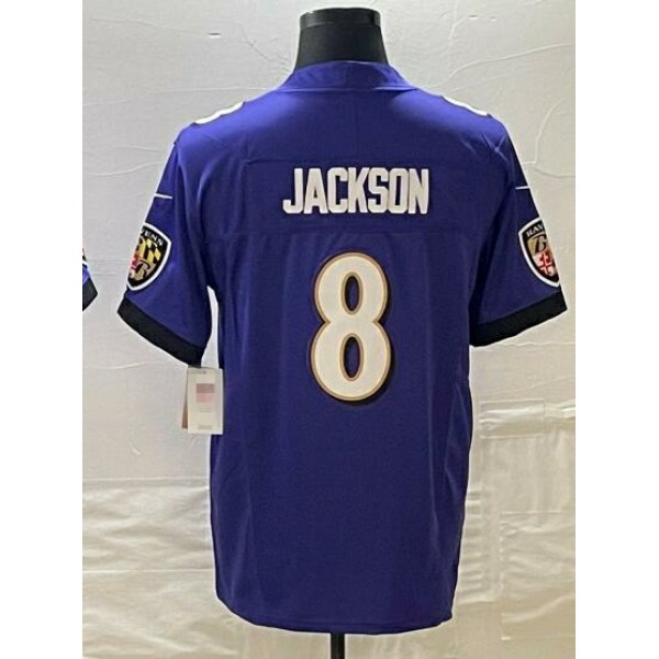 B.Ravens #8 Lamar Jackson Purple-1 Stitched jersey