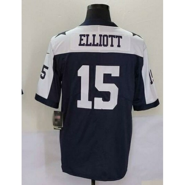 D.Cowboys #15 Ezekiel Elliott Navy White F.U.S.E Stitched jersey