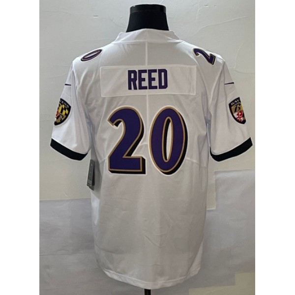 B.Ravens #20 Ed Reed White Stitched Jersey