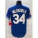 LA.Dodgers #34 Toro Valenzuela Thrrowback Blue Stitched Jersey