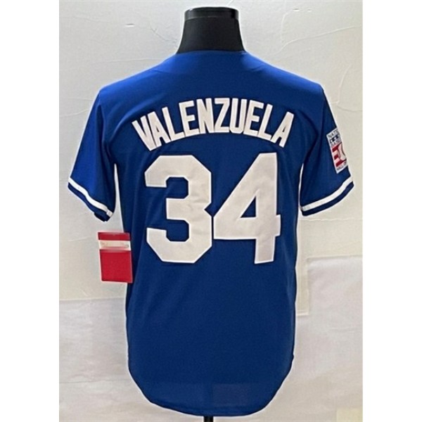 LA.Dodgers #34 Toro Valenzuela Thrrowback Blue Stitched Jersey