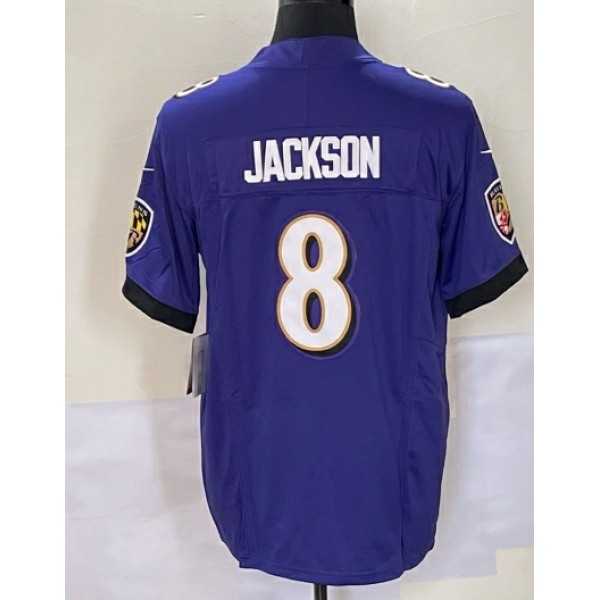 B.Ravens #8 Lamar Jackson Purple-1 Stitched jersey