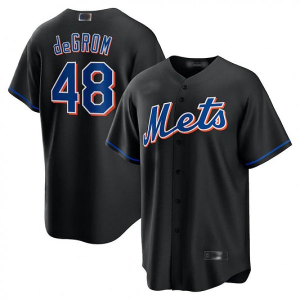 NY.Mets #48 Jacob deGrom Black 2022 Alternate Replica Player Jersey Baseball Jerseys