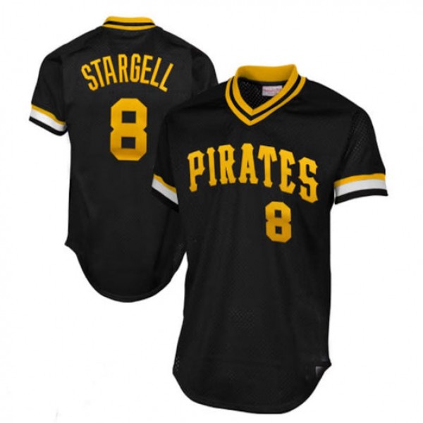 P.Pirates #8 Willie Stargell Mitchell & Ness 1982 Authentic Cooperstown Collection Mesh Batting Practice Jersey - Black Baseball Jerseys