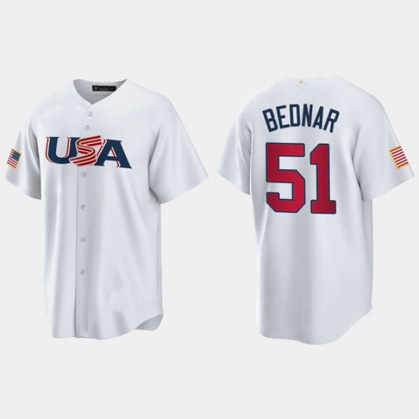 #51 DAVID BEDNAR P.Pirates 2023 WORLD BASEBALL CLASSIC USA REPLICA JERSEY ¨C WHITE Stitches Baseball Jerseys