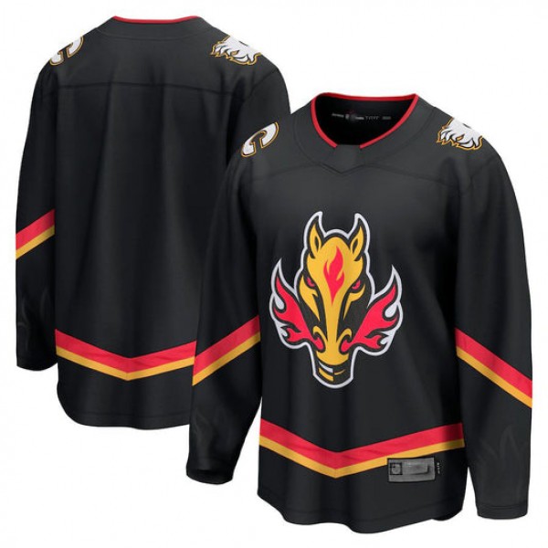 C.Flames Fanatics Branded Alternate Premier Breakaway Jersey  Black Stitched American Hockey Jerseys