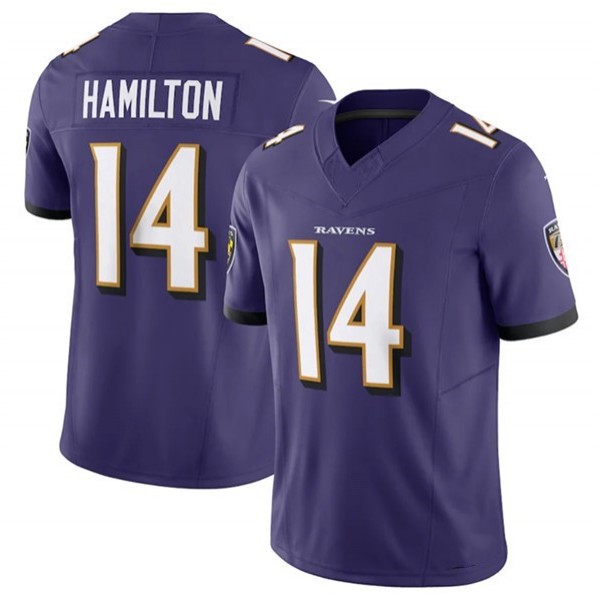 B.Ravens #14 Kyle Hamilton Purple F.U.S.E Stitched jersey